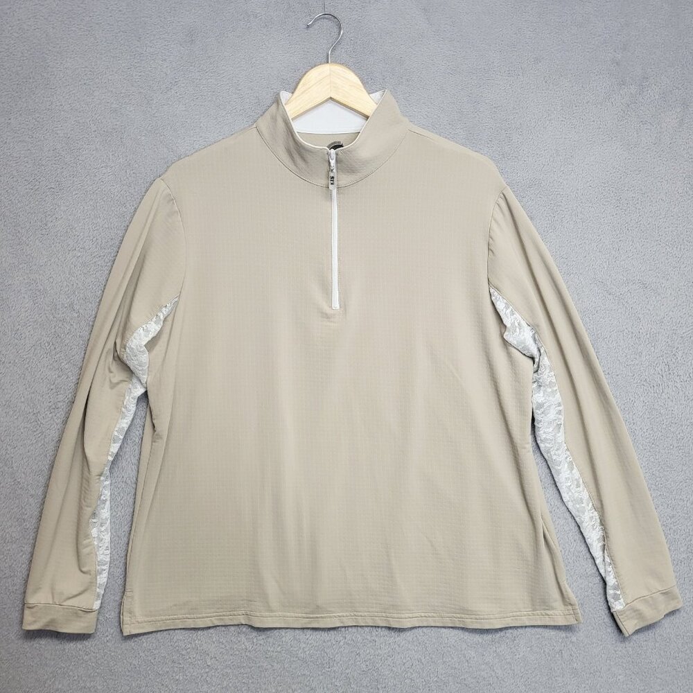 EIS Cool Shirt Wome's 2X 1/4 Zip Tan/Nude Equestrian Lace Under Long Sleeve